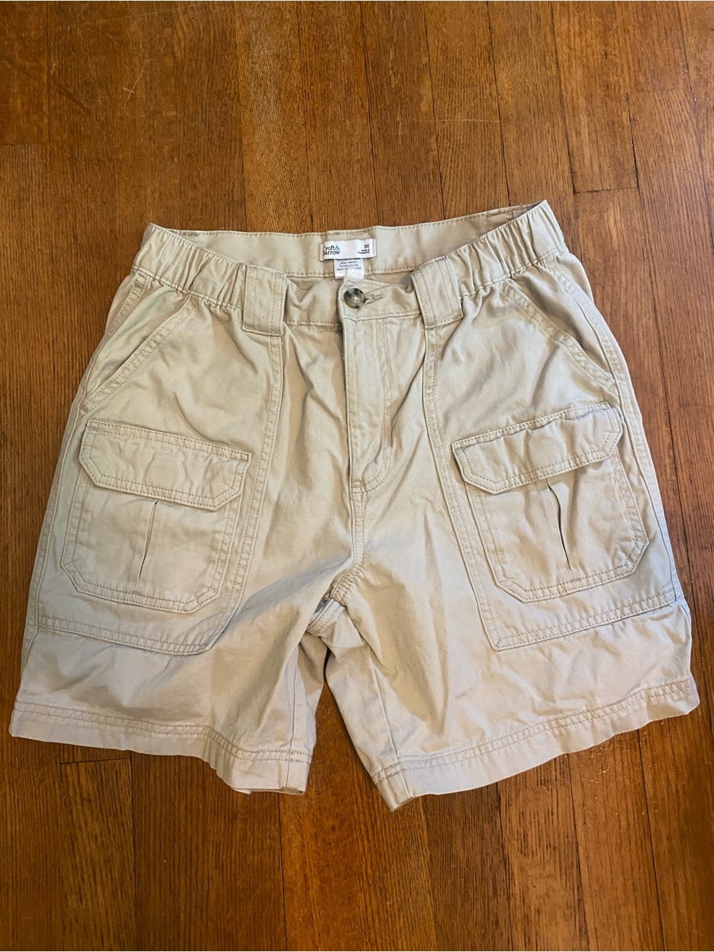 Women’s Cargo Shorts in Tan - Elastic Waist Utility Style